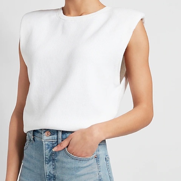 Express Tops - Ribbed Padded Shoulder Sweater
